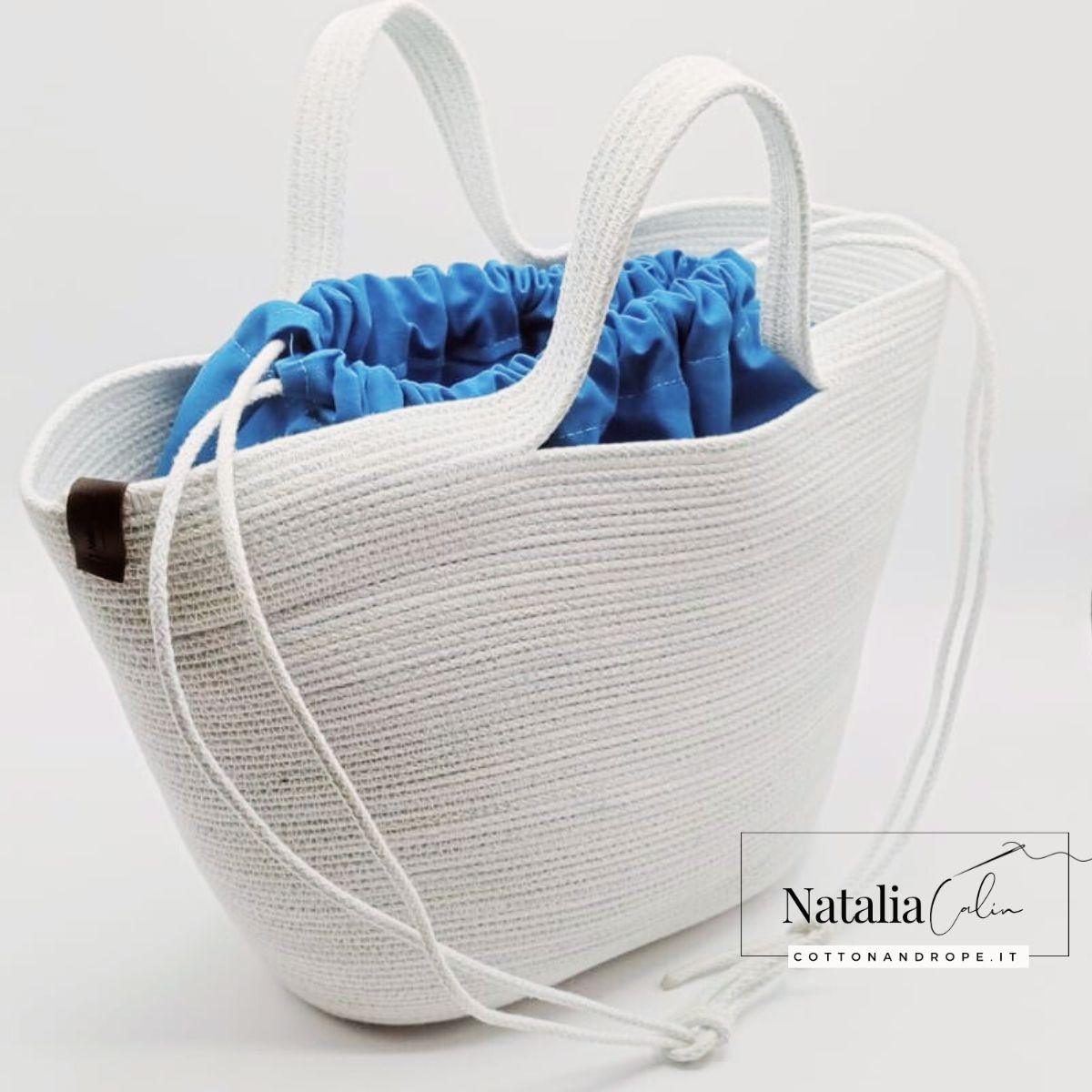 BORSA SOPHIE - Colore: Bianco / Azzurro - Misure: 25x41 cm - COTTONANDROPE.IT - Made Whit Love