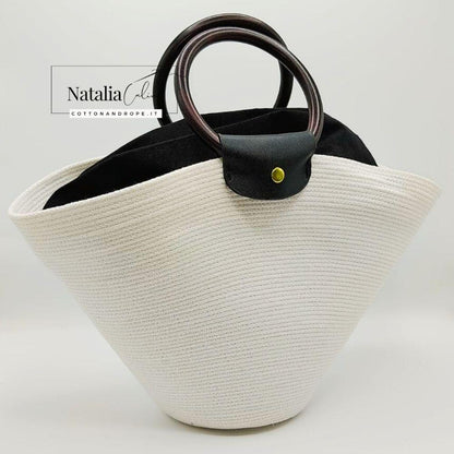 BORSA JEANETTE - Colore: Bianco / Nero - Misure: 26x44 cm - COTTONANDROPE.IT - Made Whit Love