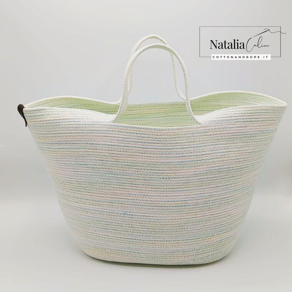 BORSA SOPHIE - Colore: Bianco / Azzurro - Misure: 25x41 cm - COTTONANDROPE.IT - Made Whit Love