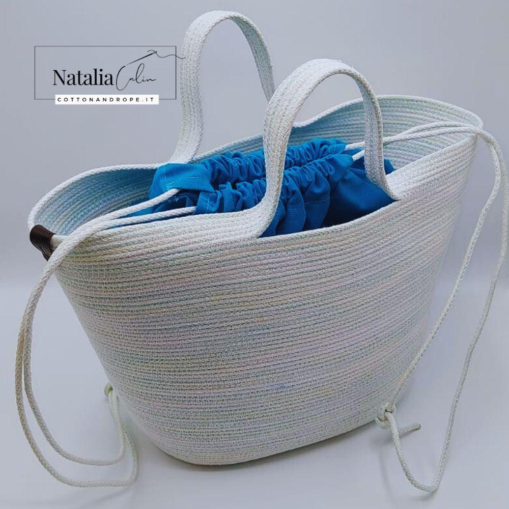 BORSA SOPHIE - Colore: Bianco / Azzurro - Misure: 25x41 cm - COTTONANDROPE.IT - Made Whit Love