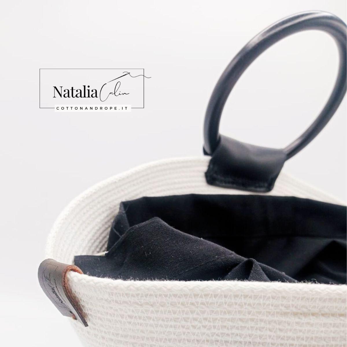 BORSA JEANETTE - Colore: Bianco / Nero - Misure: 26x44 cm - COTTONANDROPE.IT - Made Whit Love