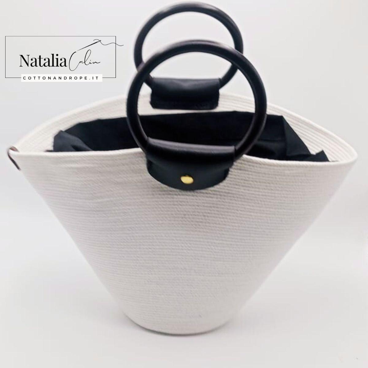 BORSA JEANETTE - Colore: Bianco / Nero - Misure: 26x44 cm - COTTONANDROPE.IT - Made Whit Love