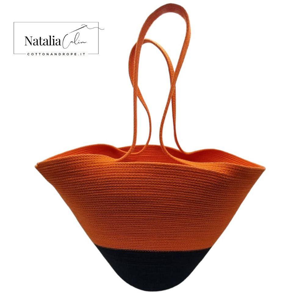 BORSA GIRASOLE - Colore: Arancio / Nero - Misure 32 x 50cm - COTTONANDROPE.IT - Made Whit Love