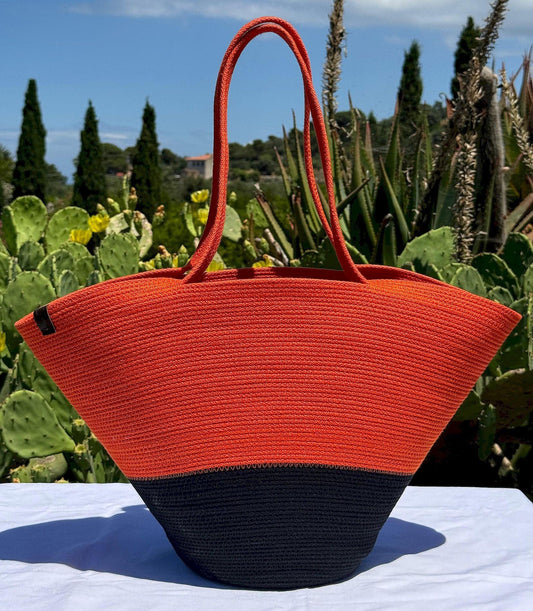 BORSA GIRASOLE - Colore: Arancio / Nero - Misure 32 x 50cm - COTTONANDROPE.IT - Made Whit Love